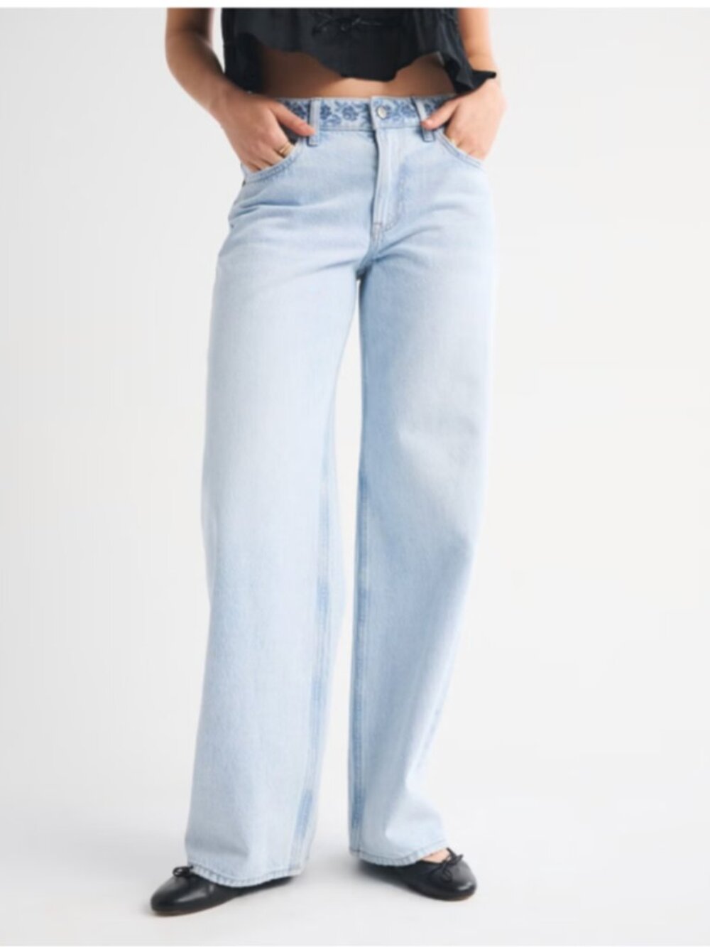 Abercrombie - Low Rise Ultra Loose Floral Embroidered Jean - 27 short